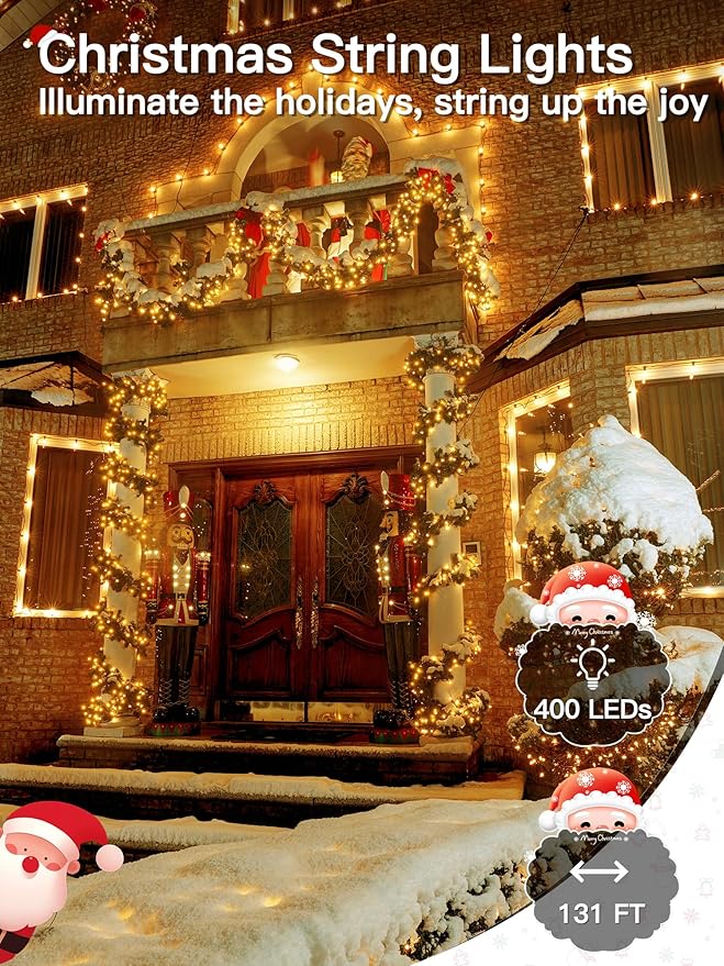 Guhope Christmas Lights 131FT 400 LED, Christmas Tree Light with 8 Lighting Modes, Outdoor Waterproof String Lights with Remote and Timer, Fairy Light for Holiday Decor (Warm White)