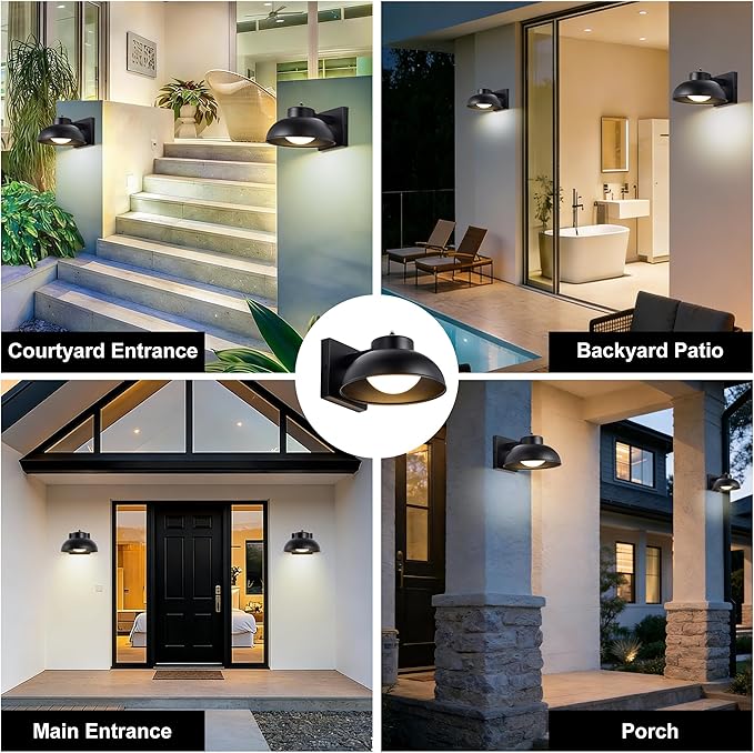 Black Exterior Light Fixtures, 2 Pack Dusk to Dawn LED Outdoor Wall Lights, 12W Integrated 3000K Farmhouse Barn Sconce, Waterproof LED Porch Lights Outdoor for Front Door, Garage, Entryway