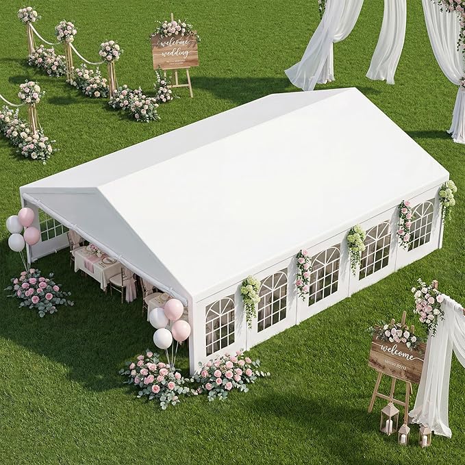 16x32 Party Tent Heavy Duty White Canopy Large Outdoor Event Shelter with Removable Sidewalls, Waterproof Gazebo for Wedding, Backyard, Parties