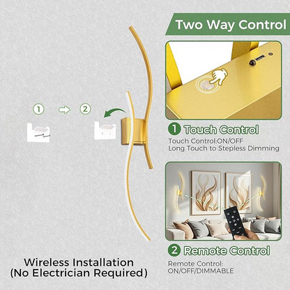 DORESshop Battery Operated Wall Sconces Set of 2, Battery Wall Sconce 8000mAh, Gold Rechargeable Sconces 3CCT + RGB, 39 Inch Modern Wireless Wall Lights, Sconce Wall Decor for Bedroom, Living Room