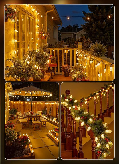 C9 Christmas Lights Outdoor, 33 FT 50 LED C9 String Lights, 8 Modes & Timer Connectable Waterproof for Christmas Tree light Indoor Outdoor Roofline Patio Outsie Yard Holiday Xmas Decoration Warm White