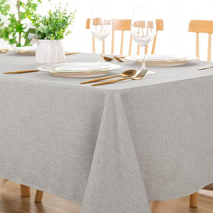 DWCN Faux Linen Tablecloth Rectangle - Fabric Waterproof Spill-Proof Wrinkle and Stain Resistant Tablecloths Decorative Farmhouse Table Cover for Kitchen Dining Party, 54 x 80 Inch, Light Grey