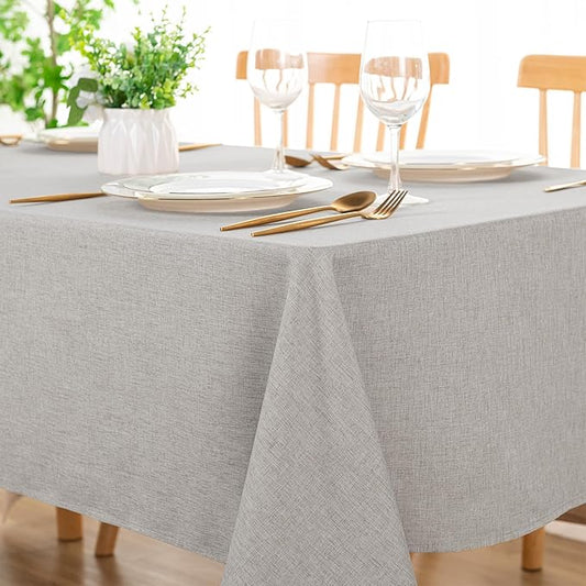 DWCN Faux Linen Tablecloth Rectangle - Fabric Waterproof Spill-Proof Wrinkle and Stain Resistant Tablecloths Decorative Farmhouse Table Cover for Kitchen Dining Party, 54 x 80 Inch, Light Grey