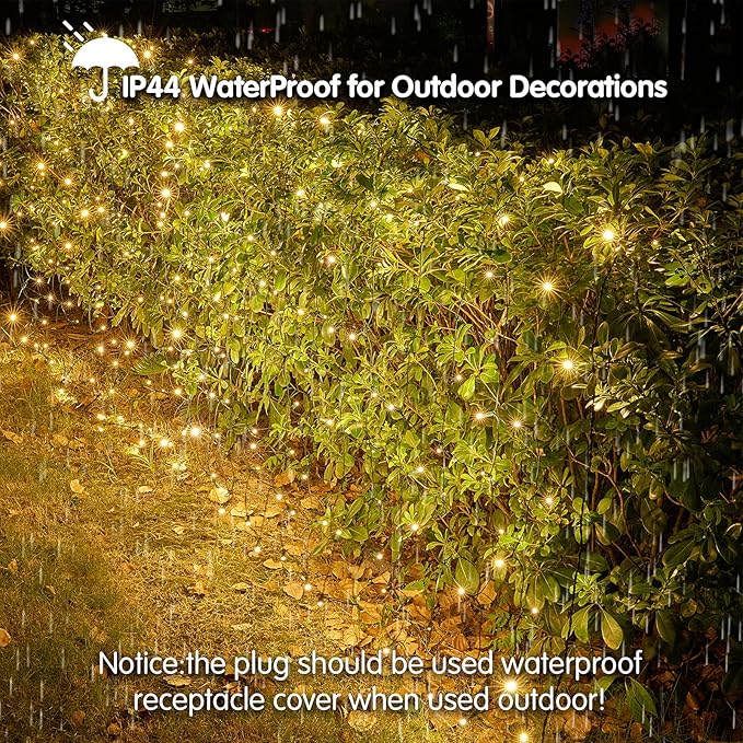 Dirnun Led Christmas Net Lights Outdoor Christmas Lights WarmWhite 160LED 5ftx7ft, Waterproof Outdoor Indoor Fairy Mesh Net Light for Xmas Party, Yard, Patio, Trees, Shrubs, Bushes Decorations