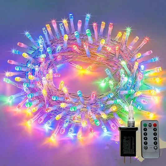 100 LED String Lights Indoor Outdoor, 33FT Multicolor Christmas Lights Waterproof, 8 Modes with Timer, Twinkle Fairy Lights Plug in Clear Wire for Christmas Tree, Bedroom, Classroom Decor