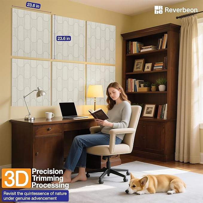 6 PCS Acoustic Panels, 23.6x23.6 Inch Sound Absorbing Panels, Decorative Acoustic Wall Panels for Recording and Home Studio, Office with Double-Sided Adhesive Tape