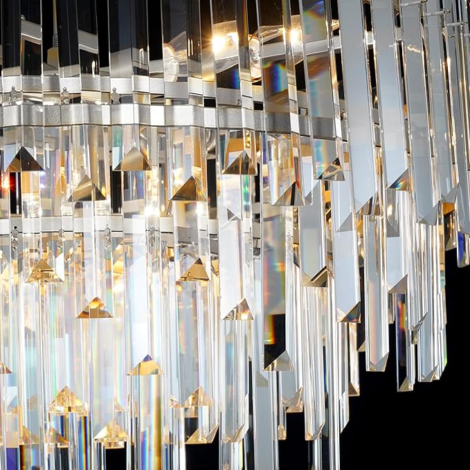 39" Modern Crystal Chandelier, 3-Tier Chrome Pendant Light with 17 Lights, Luxury K9 Crystal Ceiling Fixture for Dining Room Living Room Foyer