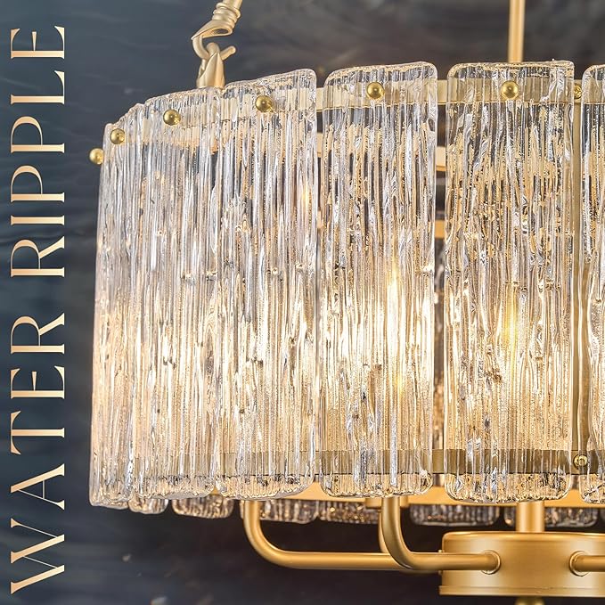 CATINER 20" Crystal Glass Chandelier Modern 6-Light Gold Drum Chandeliers Luxury Ceiling Pendant Lighting for Entryway Foyer Dining Room Bedroom Kitchen