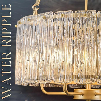 CATINER 20" Crystal Glass Chandelier Modern 6-Light Gold Drum Chandeliers Luxury Ceiling Pendant Lighting for Entryway Foyer Dining Room Bedroom Kitchen