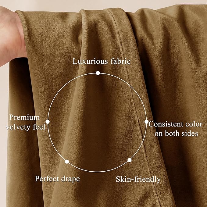 StangH Velvet Curtains 144 inches Long Luxury Gold Brown Blackout Thermal Insulated Tall Window Drapes Privacy Heavy Home Decor for Living Room/Hall, W52 x L144, 2 Panels