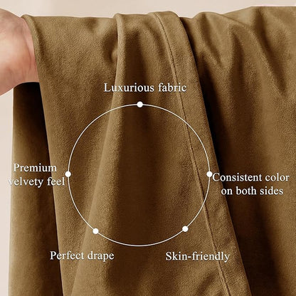 StangH Velvet Curtains 144 inches Long Luxury Gold Brown Blackout Thermal Insulated Tall Window Drapes Privacy Heavy Home Decor for Living Room/Hall, W52 x L144, 2 Panels