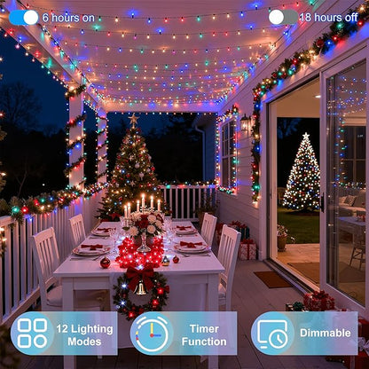 1500LED Christmas Lights Outdoor Use, 470ft 12 Modes Multicolor LED String Lights with Timer Dimmable, Waterproof Christmas Lights for Tree Wedding Xmas Patio Balcony Garden Decor Multicolor
