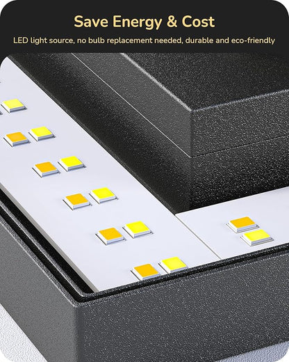 EDISHINE 2 Pack LED Wall Lights Outdoor Indoor, 3000K-5000K Dimmable Wall Sconce, 360° Backlit Square Modern Exterior Lighting Fixtures, IP65 Waterproof Aluminum Outside Porch Light, Black