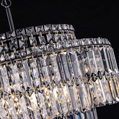 TOCHIC Black Modern Crystal Chandelier,2-Tier Round Height Adjustable Ceiling Light Fixture for Dining Room Living Room Bedroom Kitchen Foyer