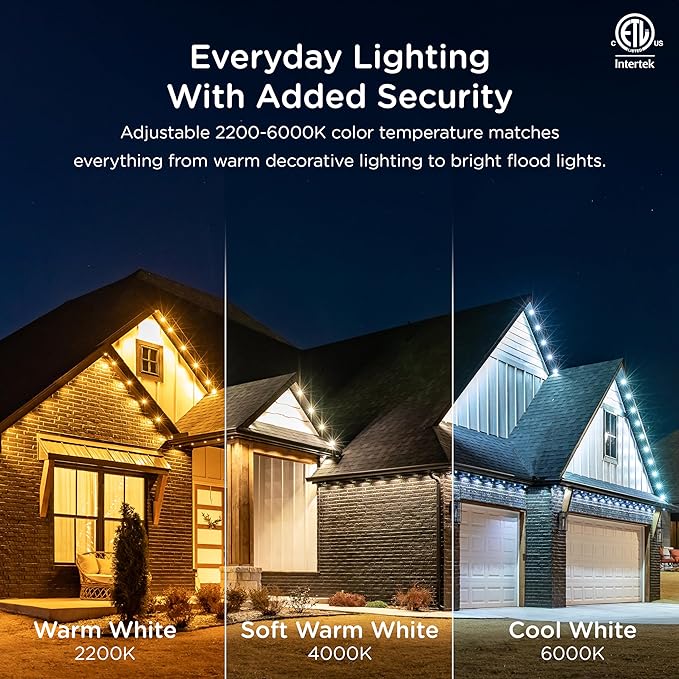 Enbrighten Vibe Eternity Permanent Outdoor Lights for House, 50ft, 36 RGBWIC LEDs, Close Spacing, 33lm, Color Changing, Christmas, Eave Lighting, Smart App, Works with Alexa, Google Home, 81102