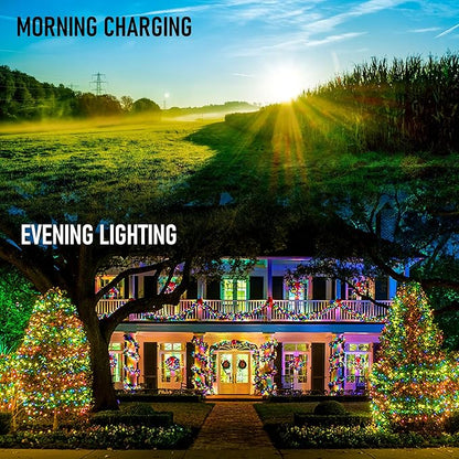 Dazzle Bright 2 Pack Total 400LED 132FT Multi-Colored Christmas Solar String Outdoor Lights, Solar Powered with 8 Modes Waterproof Fairy Lights for Bedroom Patio Garden Tree Party Yard Decoration