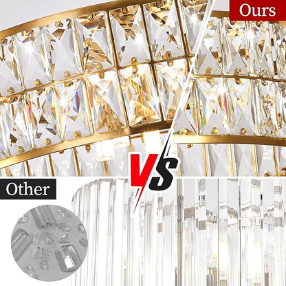 Crystal Pendant Light Modern Chandelier Crystal Semi Flush Mount Ceiling Light Round for Kitchen Island Foyer Hallway