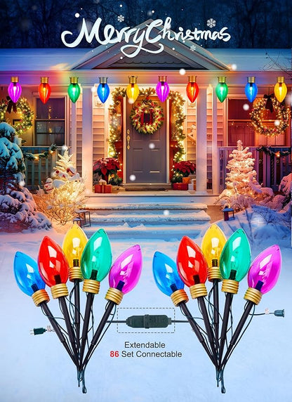 Super Jumbo C9 Christmas Pathway Lights Outdoor - 2 Pack Total 22FT 10 LED C9 Walkway Light, Multicolor Christma Decoration Outside, Giant Christmas Lights Outdoor for Lawn Holiday Yard