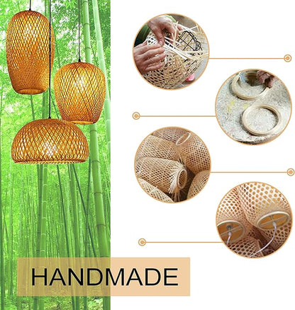 Bamboo Light Fixtures, 3 Headlights E26 E27 Retro Rustic Bamboo Wicker Rattan Chandelier Ceiling Hanging Light for Living Room Bedroom Farmhouse Restaurant Cafe Teahouse Bar Dining Room Club