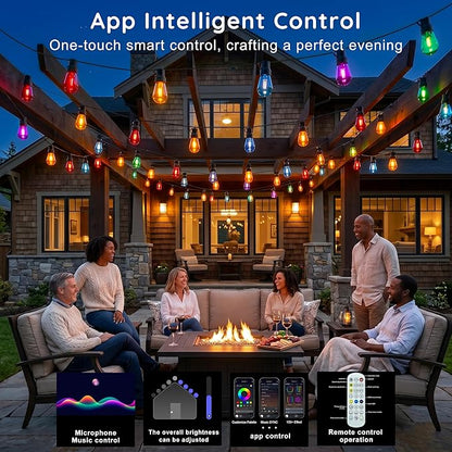 AHRLHR 300FT RGB+IC Outdoor String Lights,Outside Light Dimmable Shatterproof LED Bulbs,Balcony, Outdoor Living， IP67 Waterproof Chasing Effect Lighting DreamColor Patio Strip Lights for Backyard