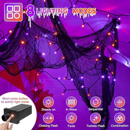 Guhope 66FT 200 LED Halloween Lights, Orange + Purple Halloween Lights Outdoor with 8 Lighting Modes, Waterproof String Lights for Halloween Christmas Outdoor Party Yard Garden Decoration