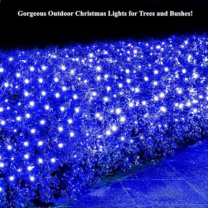 Dirnun Led Christmas Net Lights Blue Outdoor Christmas Lights 160LED 5ftx7ft, Waterproof Outdoor Indoor Fairy Mesh Net Light for Xmas Party, Yard, Patio, Trees, Shrubs, Bushes Decorations