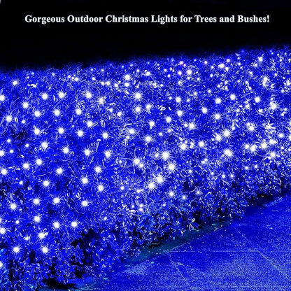 Dirnun Led Christmas Net Lights Blue Outdoor Christmas Lights 160LED 5ftx7ft, Waterproof Outdoor Indoor Fairy Mesh Net Light for Xmas Party, Yard, Patio, Trees, Shrubs, Bushes Decorations