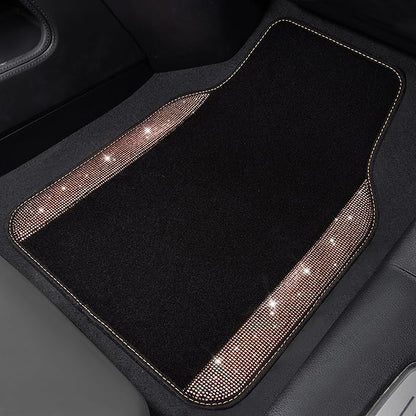 CAR PASS Bling Rhinestone Diamond Car Floor Mat, Crystal Sparkly Shining Glitter Carpet Waterproof Anti-Slip PVC Heel Pad, Universal for Interior Auto SUV,Sedan,Van,4pcs Girl Women Men, Champagne Gold