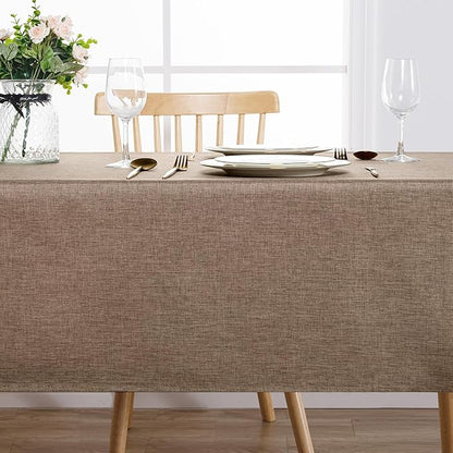Hiasan Faux Linen Rectangle Tablecloth - Wrinkle and Stain Resistant Washable Table Cloth for Kitchen Dining Room Holiday Table Cover for Party Dinner, Khaki, 60 x 120 Inch