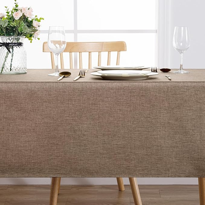 Hiasan Faux Linen Square Tablecloth - Wrinkle and Stain Resistant Washable Table Cloth for Kitchen Dining Room Holiday Table Cover for Party Dinner, Khaki, 60 x 60 Inch