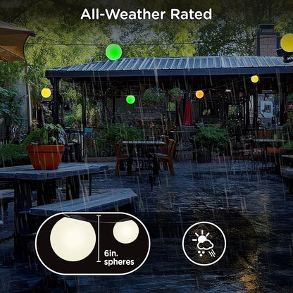 Enbrighten Vibe Sphere Outdoor String Lights, 57ft, 12 RGBWIC Bulbs, 6in Extra Large Spheres, Waterproof, Patio, Backyard, Gameday, Holiday, Smart App, Compatible with Alexa, Google Home, 85976