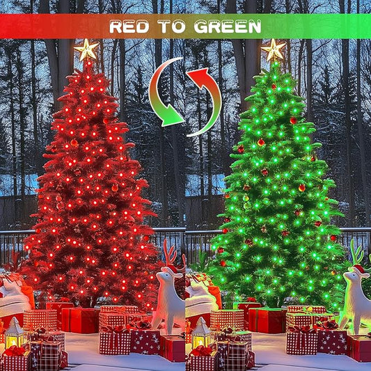 JMEXSUSS 2 Pack Solar String Lights Outdoor Waterproof, Total 66 FT 200 LED Solar Christmas Lights Outdoor, Twinkle Light for Christmas Tree Outside Garden Yard Xmas Decor, Red to Green