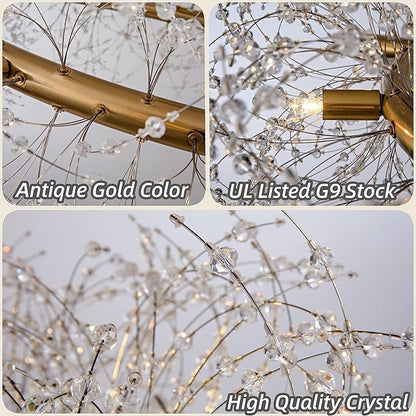 Macarena Modern Crystal Gold Chandelier Dinning Room Light Fixture Firework Round Pendant Hanging Lighting for Bedroom Living Room Closet Bathroom Kitchen