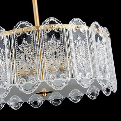 4-Lights Luxury Glass Chandelier, Mid-Century Modern Style for Dining Room, Living Room, Bedroom, D16.5'' × H10.6'', Adjustable Height (10.6"~51.4"), Gold Finish Frame & Figured Glass Shade