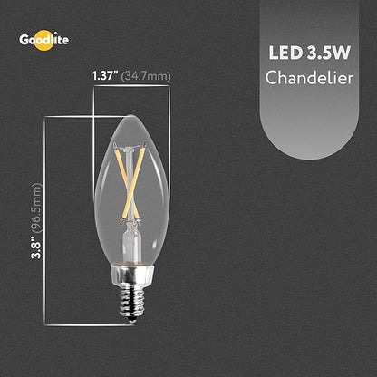 Goodlite C32 LED Chandelier Bulb, Torpedo Tip, 3.5W (40W Equal), Dimmable, 400 Lumens, Super White 5000K, 15k Hours, Eco-Friendly, Ideal for Candelabra & Decorative Lighting, E12 Base, 1ct. (G-83373)