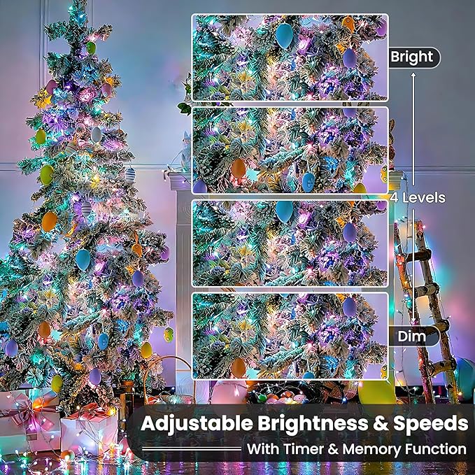 iShabao RGB Color Changing String Lights, 180ft 500 LED Red Wihte Blue Light with Remote Timer, Wateproof Plug in,July 4th Patriotic Lights for Wreath Home Party Yard Garden Tree Decor