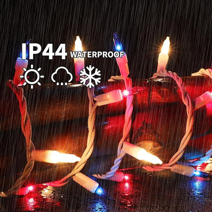 LAMPHOME 100 Count Red White and Blue Mini String Lights with White Wire,Connectable 19.6ft 120V Waterproof 4th of July Patriotic Incandescent Lights, Independence Day Lights for Outdoor Indoor Decor