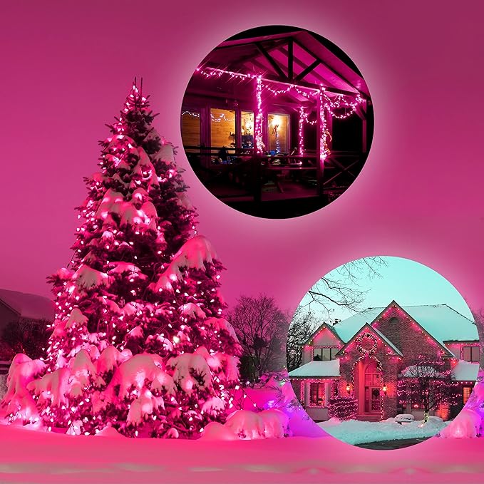 Holiday Essence Pink LED Christmas Lights 100 Mini Fairy Valentine's Day String Lights White Wire 26.9 Ft Outdoor Indoor Traditional Holiday Decor, Christmas Tree, Bedroom, Patio, Wedding Decorations
