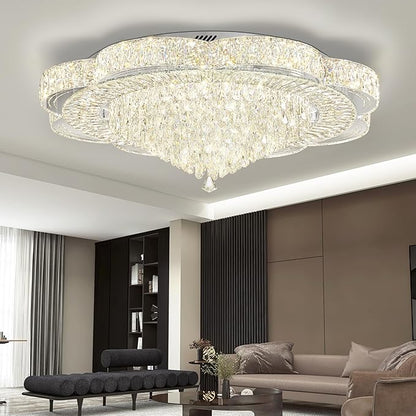 Modern Crystal Chandelier for Living Room 40in Chrome Crystal Raindrop Ceiling Light for Room Bedroom LED Dimmable 3000-6000K