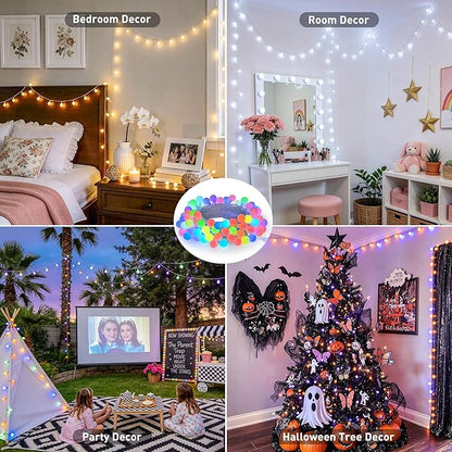 JMEXSUSS 100 LED Color Changing String Lights, 33ft Globe Red White and Blue Lights with Remote & APP, Clear Wire Smart Fairy String Light Indoor Plug in for 4th of July Independence Day Halloween
