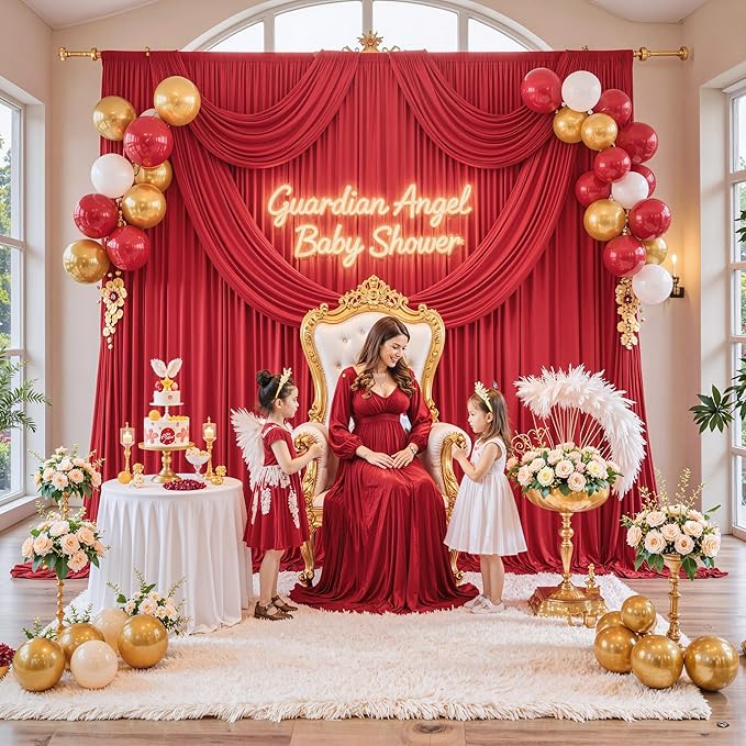 30ft x 10ft Wrinkle Free Red Backdrop Curtains for Parties, Polyester Photo Backdrop Drapes 6 Panels 5x10ft for Weddings Birthday Party Christmas Photography Background