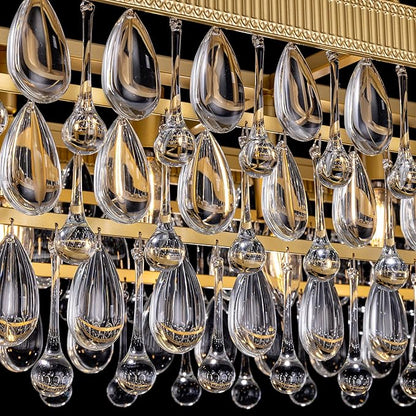 TOCHIC Crystal Dining Room Chandelier Over Table, Gold Linear Rectangle Chandelier 7 Lights Modern Farmhouse High Ceiling Light Fixture for Kitchen Island, Living Room, Entryway, 38" L