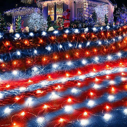 Pooqla Christmas Net Lights, 300LED Outdoor Net Mesh Lights, 14.8x4.9 ft Fairy String Lights 8 Modes Green Wire, Connectable Waterproof Decorative for Bushes Tree Garden Christmas, Red and White