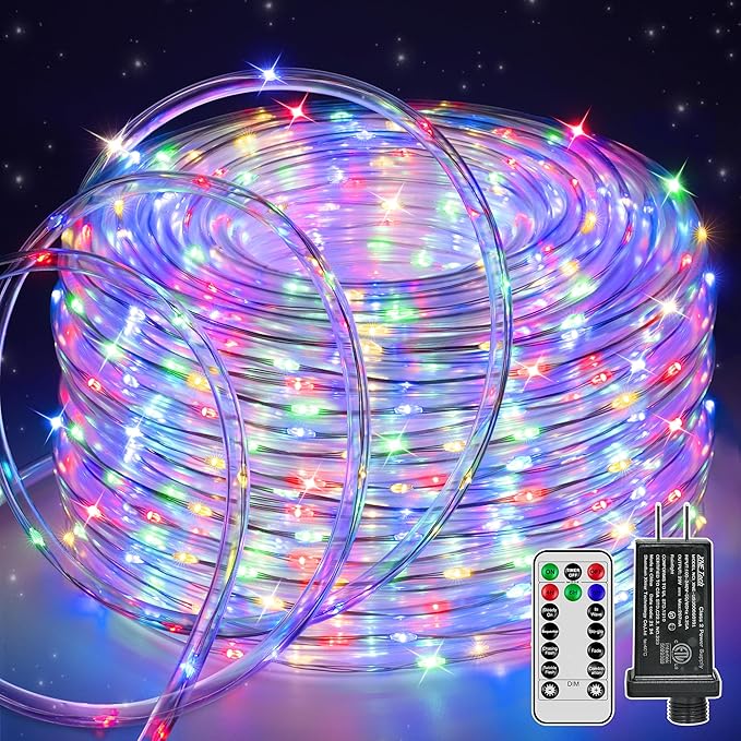 50ft LED Rope Lights Outdoor, String Lights with Remote, 8 Modes IP68Waterproof Timer Fairys Lights for Indoor Bedroom House Party Decorations (Multicolor)