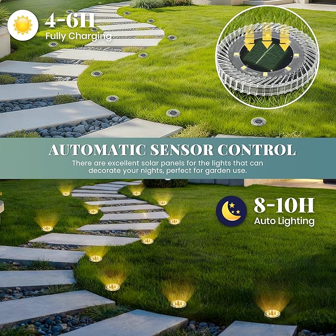 PATIOWIN 16 Pack Small Solar Ground Lights, Pathway Lights Waterproof, Outdoor Solar Light for Garden, Driveway, Walkway, Backyard (Warm White)