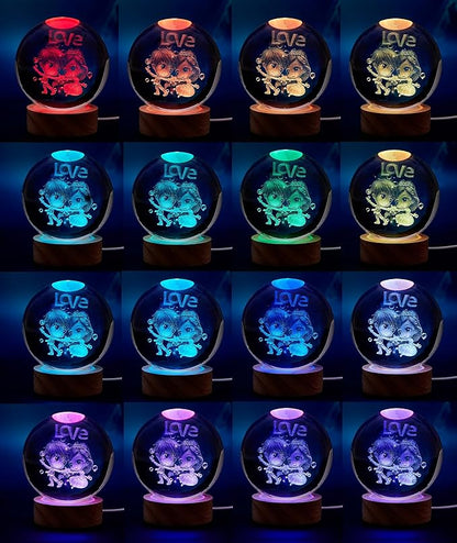 Love Crystal Ball lamp,3D 3.15 inch K9 Couple Night Light with Wooden Base,16 Colors Change with Remote Control,Sweetheart Crystal Gift for Girlfriend,Valentine's Day Christmas Gift (F)