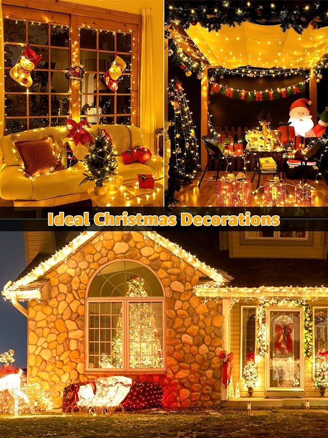 Guhope Christmas String Lights 1200LED 196FT, 8 Modes Dimmable Fairy Lights with Remote and Timer, Waterproof Christmas Lights for Festive Decoration Indoor Wedding Party Holiday (Warm White)