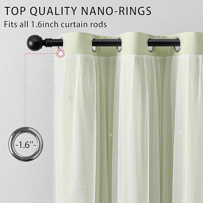 XiDi Sage Green Blackout Curtains for Kids Bedroom 96 Inches Long 2 Panels Thermal Insulated Energy Saving Living Room Window Treatment Curtains Star Blackout Drapes Nursery Kids, W52xL96 Inch, Sage