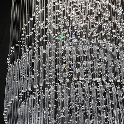 HAIXIANG W32 x H100 Glam Chandelier with LED Bulbs Crystal Raindrop High Ceiling Pendant Light for Entrance Large Villa Chandelier Foyer Lighting Fixtures Silver