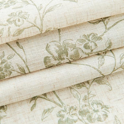 jinchan Floral Kitchen Curtains 45 Inch Linen Tier Curtains Farmhouse Cafe Half Window Drapes for Small Windows Light Filtering Sage Green on Beige for Living Room Bathroom Back Tab 2 Panels